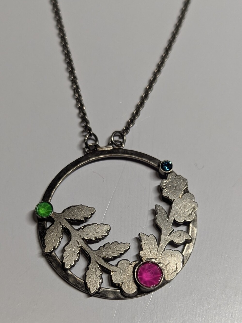 Sorrelli Wild Watermelon Silver Floral Necklace w/Pink, Green & Blue Stones